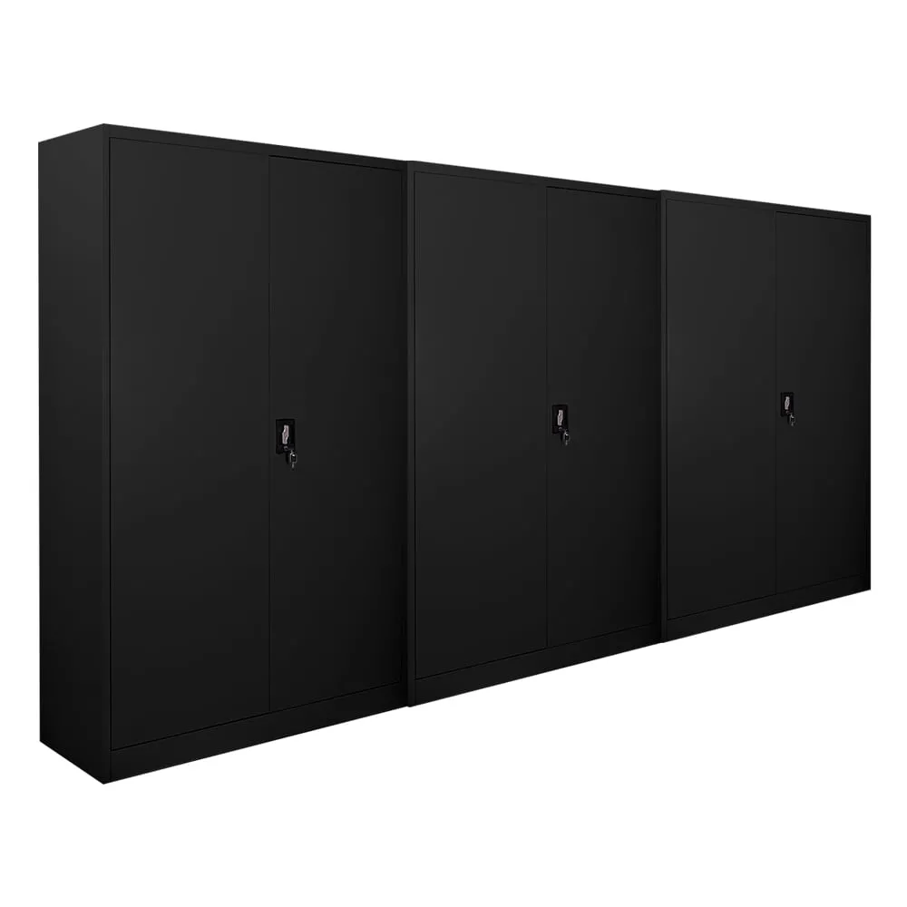 Mega Deal | 3x Flügeltürenschrank ELEPHANT mit 2 Türen, abschließbar | HxBxT 180x120x40cm | 4 Ebenen | Stahl mit Pulverbeschichtung | Schwarz | Spind Aktenschrank Metallschrank Werkstattschrank Mehrzweckschrank