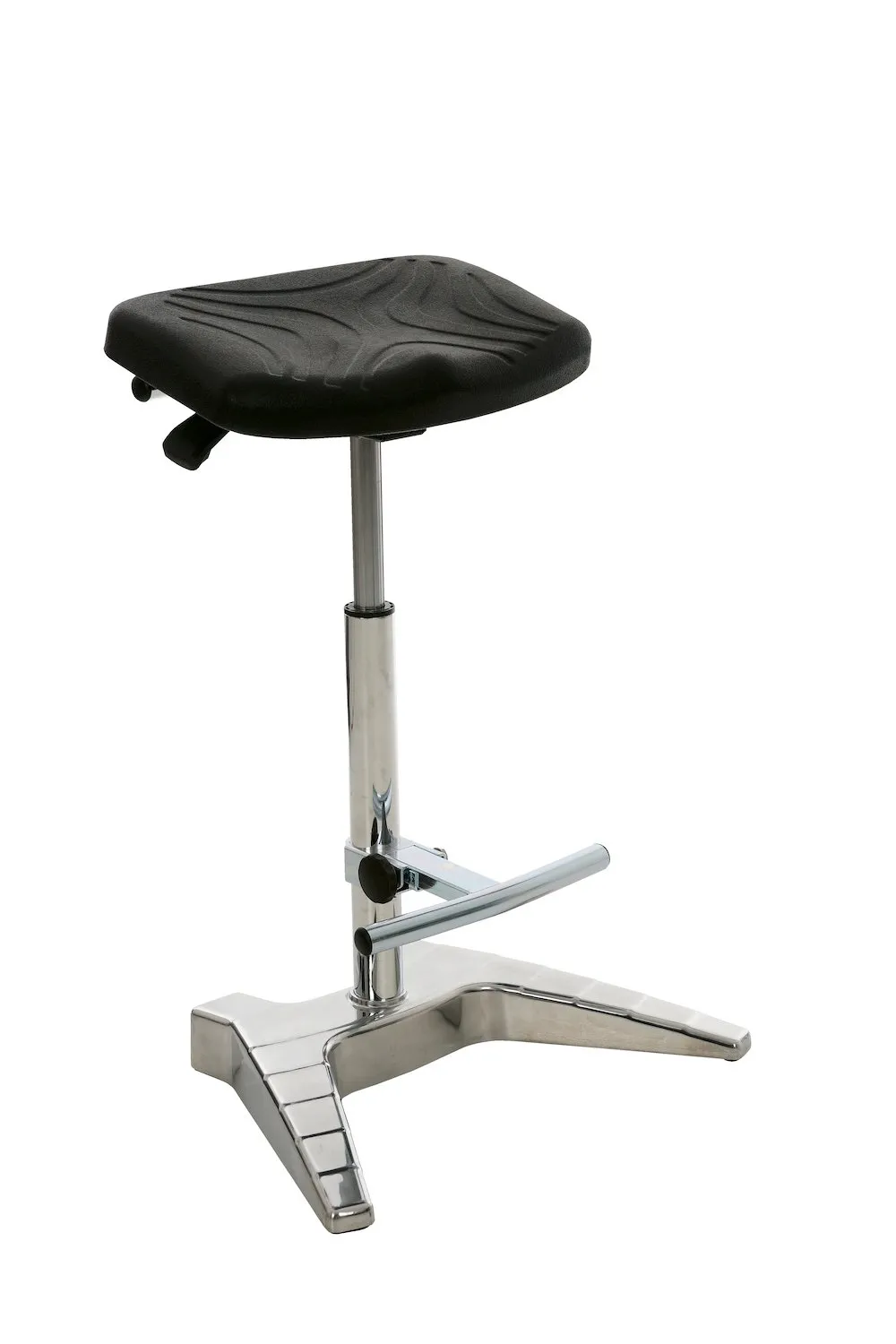 Stabile Stehhilfe Phoenix | Sitzhöhe 60-85cm | Tragfähigkeit 150kg | Polstersitze | mit integrierten Transportrollen | Schwarz