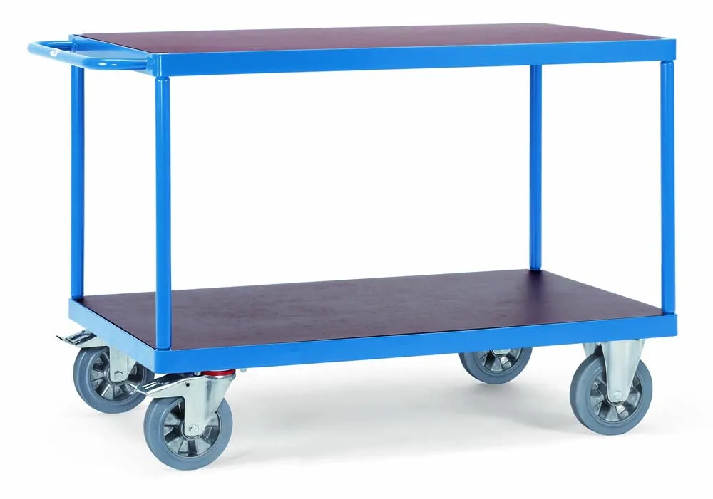 Schwerer Tischwagen für große Lasten mit 2 Böden und 100 x 70 cm Ladefläche (blau)