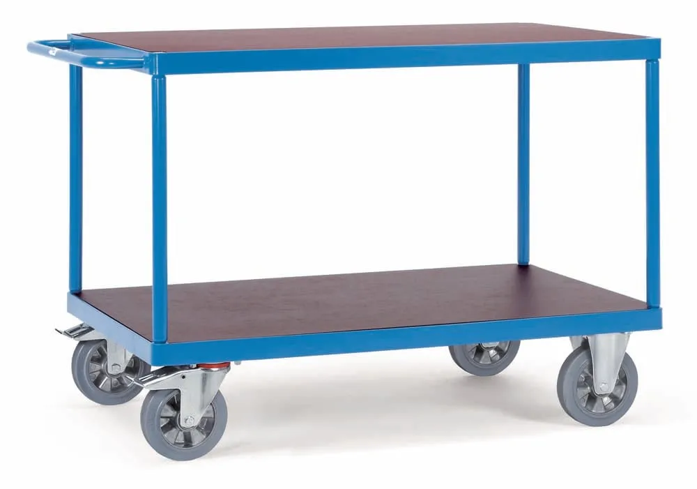Schwerer Tischwagen für große Lasten mit 2 Böden und 120 x 80 cm Ladefläche (blau)