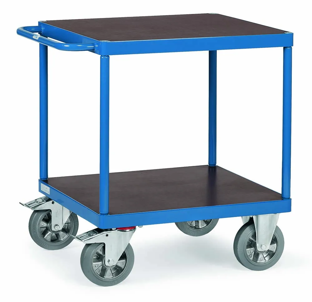 Schwerer Tischwagen für große Lasten mit 2 Böden und 70 x 70 cm Ladefläche (blau)