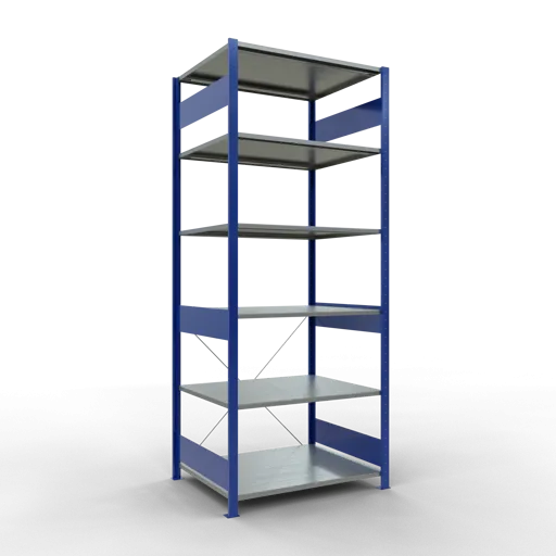 Schulte Fachbodenregal MULTIplus150 Stecksystem | Grundregal | HxBxT 250x100x80cm | 6 Ebenen | Fachlast 150kg | Enzianblau/Verzinkt