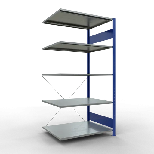 Schulte Fachbodenregal MULTIplus150 Stecksystem | Anbauregal | HxBxT 200x100x80cm | 5 Ebenen | Fachlast 150kg | Enzianblau/Verzinkt