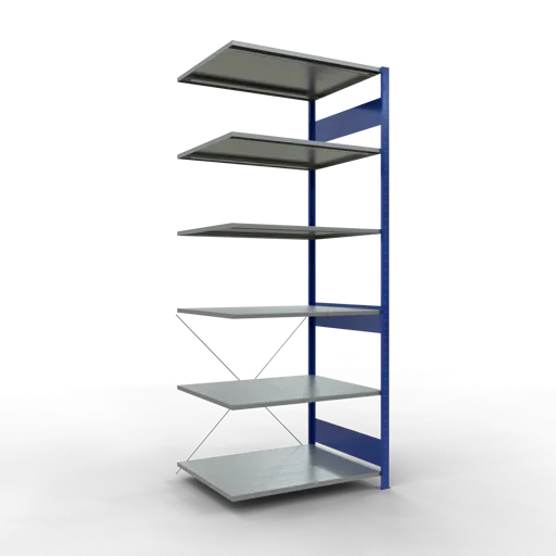 Schulte Fachbodenregal MULTIplus150 Stecksystem | Anbauregal | HxBxT 250x100x80cm | 6 Ebenen | Fachlast 150kg | Enzianblau/Verzinkt
