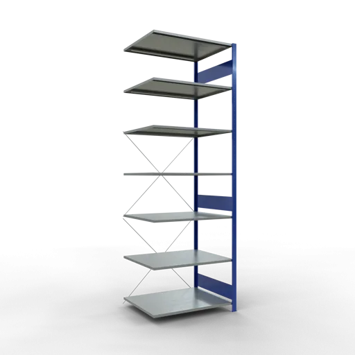 Schulte Fachbodenregal MULTIplus150 Stecksystem | Anbauregal | HxBxT 300x100x80cm | 7 Ebenen | Fachlast 150kg | Enzianblau/Verzinkt