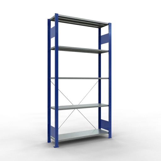 Schulte Fachbodenregal MULTIplus150 Stecksystem | Grundregal | HxBxT 200x100x30cm | 5 Ebenen | Fachlast 150kg | Enzianblau/Verzinkt