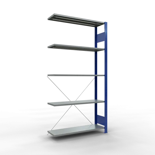 Schulte Fachbodenregal MULTIplus150 Stecksystem | Anbauregal | HxBxT 200x100x30cm | 5 Ebenen | Fachlast 150kg | Enzianblau/Verzinkt