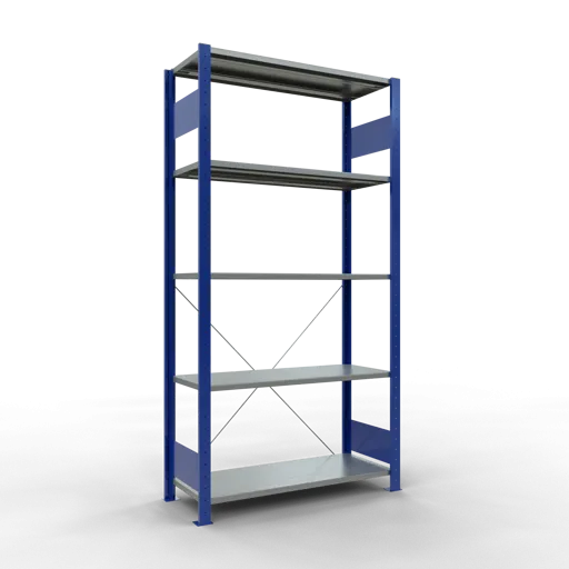 Schulte Fachbodenregal MULTIplus150 Stecksystem | Grundregal | HxBxT 200x100x40cm | 5 Ebenen | Fachlast 150kg | Enzianblau/Verzinkt