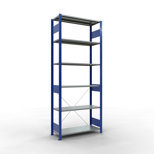 Schulte Fachbodenregal MULTIplus150 Stecksystem | Grundregal | HxBxT 250x100x40cm | 6 Ebenen | Fachlast 150kg | Enzianblau/Verzinkt