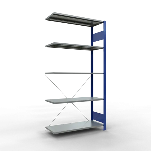 Schulte Fachbodenregal MULTIplus150 Stecksystem | Anbauregal | HxBxT 200x100x40cm | 5 Ebenen | Fachlast 150kg | Enzianblau/Verzinkt