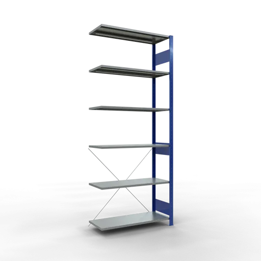 Schulte Fachbodenregal MULTIplus150 Stecksystem | Anbauregal | HxBxT 250x100x40cm | 6 Ebenen | Fachlast 150kg | Enzianblau/Verzinkt