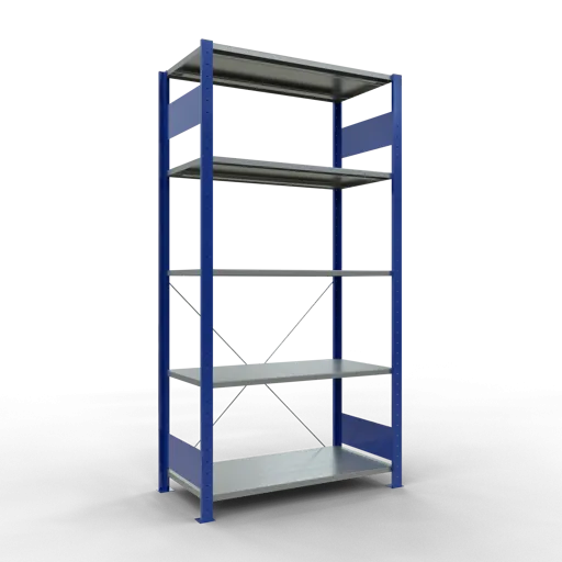 Schulte Fachbodenregal MULTIplus150 Stecksystem | Grundregal | HxBxT 200x100x50cm | 5 Ebenen | Fachlast 150kg | Enzianblau/Verzinkt