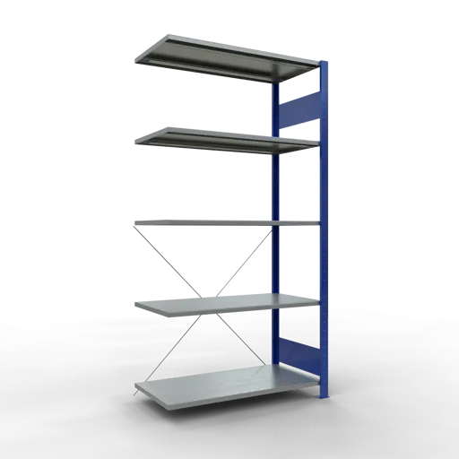 Schulte Fachbodenregal MULTIplus150 Stecksystem | Anbauregal | HxBxT 200x100x50cm | 5 Ebenen | Fachlast 150kg | Enzianblau/Verzinkt