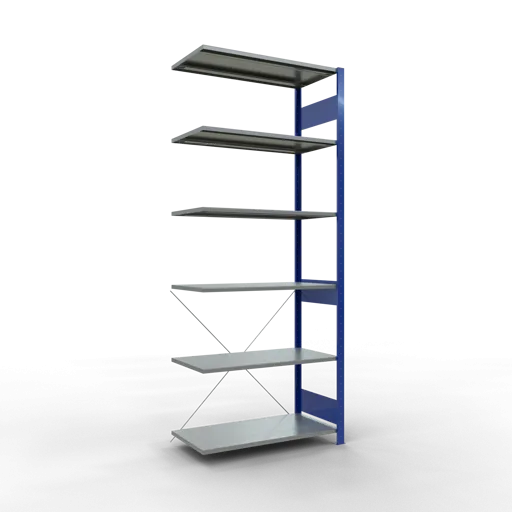 Schulte Fachbodenregal MULTIplus150 Stecksystem | Anbauregal | HxBxT 250x100x50cm | 6 Ebenen | Fachlast 150kg | Enzianblau/Verzinkt