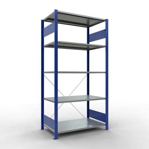 Schulte Fachbodenregal MULTIplus150 Stecksystem | Grundregal | HxBxT 200x100x60cm | 5 Ebenen | Fachlast 150kg | Enzianblau/Verzinkt