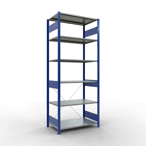 Schulte Fachbodenregal MULTIplus150 Stecksystem | Grundregal | HxBxT 250x100x60cm | 6 Ebenen | Fachlast 150kg | Enzianblau/Verzinkt