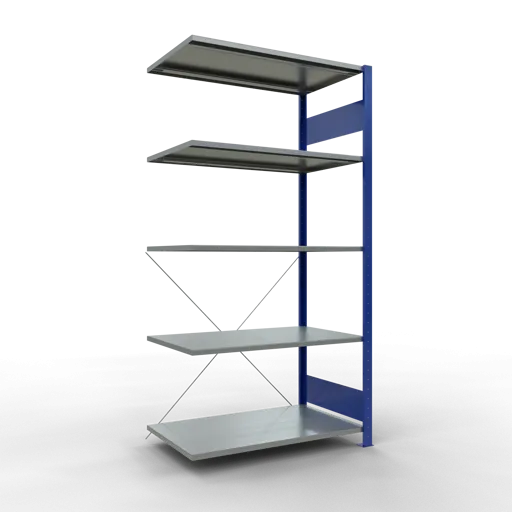 Schulte Fachbodenregal MULTIplus150 Stecksystem | Anbauregal | HxBxT 200x100x60cm | 5 Ebenen | Fachlast 150kg | Enzianblau/Verzinkt
