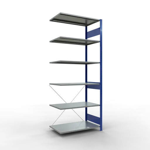Schulte Fachbodenregal MULTIplus150 Stecksystem | Anbauregal | HxBxT 250x100x60cm | 6 Ebenen | Fachlast 150kg | Enzianblau/Verzinkt