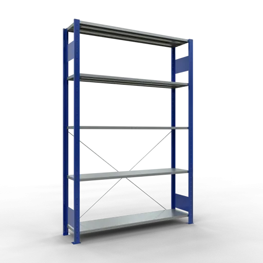 Schulte Fachbodenregal MULTIplus150 Stecksystem | Grundregal | HxBxT 200x130x30cm | 5 Ebenen | Fachlast 150kg | Enzianblau/Verzinkt