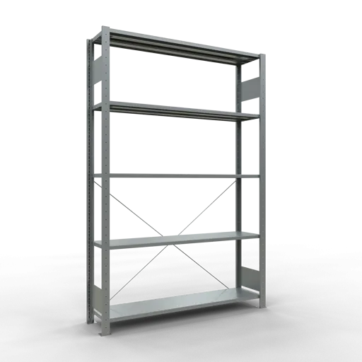 Schulte Fachbodenregal MULTIplus150 Stecksystem | Grundregal | HxBxT 200x130x30cm | 5 Ebenen | Fachlast 150kg | Verzinkt