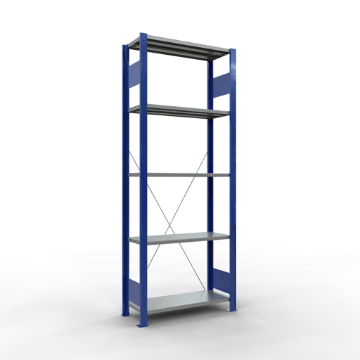 Schulte Fachbodenregal MULTIplus150 Stecksystem | Grundregal | HxBxT 200x75x30cm | 5 Ebenen | Fachlast 150kg | Enzianblau/Verzinkt