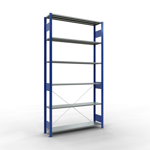 Schulte Fachbodenregal MULTIplus150 Stecksystem | Grundregal | HxBxT 250x130x30cm | 6 Ebenen | Fachlast 150kg | Enzianblau/Verzinkt