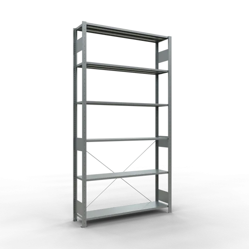 Schulte Fachbodenregal MULTIplus150 Stecksystem | Grundregal | HxBxT 250x130x30cm | 6 Ebenen | Fachlast 150kg | Verzinkt