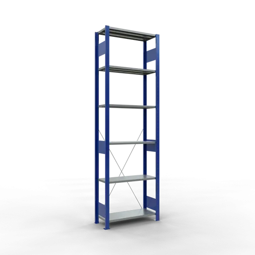 Schulte Fachbodenregal MULTIplus150 Stecksystem | Grundregal | HxBxT 250x75x30cm | 6 Ebenen | Fachlast 150kg | Enzianblau/Verzinkt