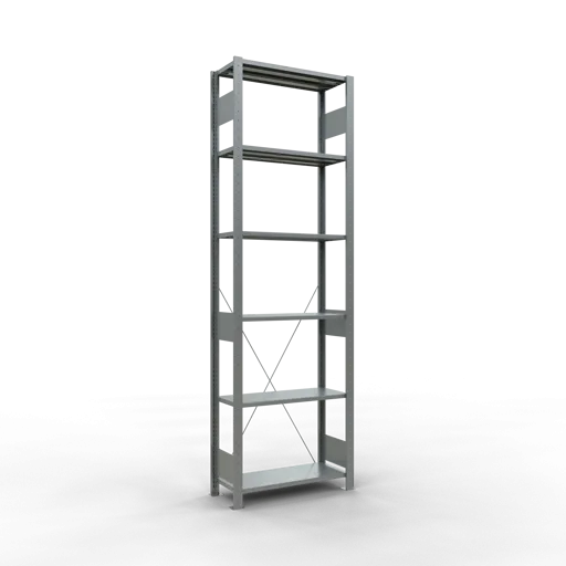 Schulte Fachbodenregal MULTIplus150 Stecksystem | Grundregal | HxBxT 250x75x30cm | 6 Ebenen | Fachlast 150kg | Verzinkt