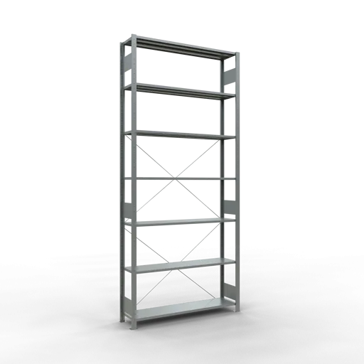 Schulte Fachbodenregal MULTIplus150 Stecksystem | Grundregal | HxBxT 300x130x30cm | 7 Ebenen | Fachlast 150kg | Verzinkt