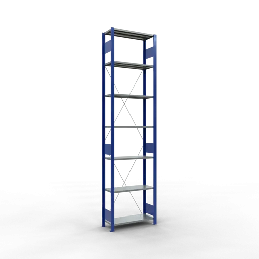Schulte Fachbodenregal MULTIplus150 Stecksystem | Grundregal | HxBxT 300x75x30cm | 7 Ebenen | Fachlast 150kg | Enzianblau/Verzinkt