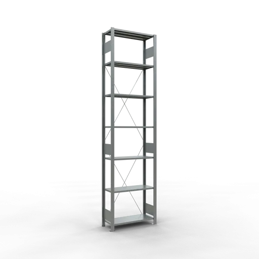 Schulte Fachbodenregal MULTIplus150 Stecksystem | Grundregal | HxBxT 300x75x30cm | 7 Ebenen | Fachlast 150kg | Verzinkt