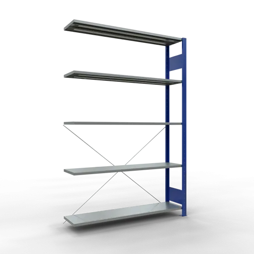 Schulte Fachbodenregal MULTIplus150 Stecksystem | Anbauregal | HxBxT 200x130x30cm | 5 Ebenen | Fachlast 150kg | Enzianblau/Verzinkt