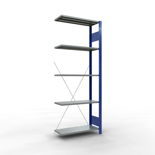 Schulte Fachbodenregal MULTIplus150 Stecksystem | Anbauregal | HxBxT 200x75x30cm | 5 Ebenen | Fachlast 150kg | Enzianblau/Verzinkt