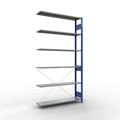 Schulte Fachbodenregal MULTIplus150 Stecksystem | Anbauregal | HxBxT 250x130x30cm | 6 Ebenen | Fachlast 150kg | Enzianblau/Verzinkt