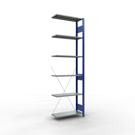 Schulte Fachbodenregal MULTIplus150 Stecksystem | Anbauregal | HxBxT 250x75x30cm | 6 Ebenen | Fachlast 150kg | Enzianblau/Verzinkt