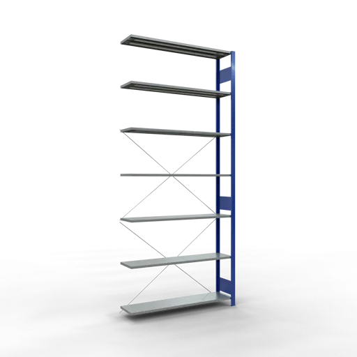 Schulte Fachbodenregal MULTIplus150 Stecksystem | Anbauregal | HxBxT 300x130x30cm | 7 Ebenen | Fachlast 150kg | Enzianblau/Verzinkt