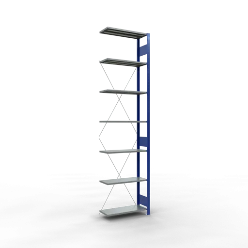 Schulte Fachbodenregal MULTIplus150 Stecksystem | Anbauregal | HxBxT 300x75x30cm | 7 Ebenen | Fachlast 150kg | Enzianblau/Verzinkt