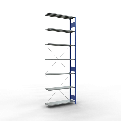 Schulte Fachbodenregal MULTIplus150 Stecksystem | Anbauregal | HxBxT 300x100x30cm | 7 Ebenen | Fachlast 150kg | Enzianblau/Verzinkt