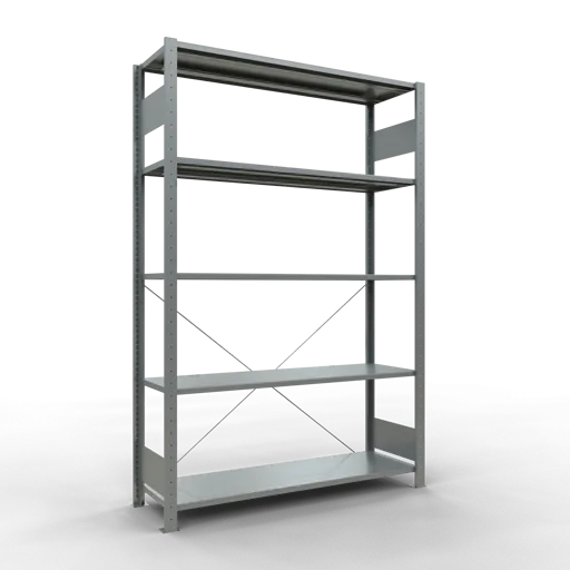 Schulte Fachbodenregal MULTIplus150 Stecksystem | Grundregal | HxBxT 200x130x40cm | 5 Ebenen | Fachlast 150kg | Verzinkt