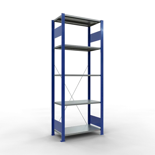 Schulte Fachbodenregal MULTIplus150 Stecksystem | Grundregal | HxBxT 200x75x40cm | 5 Ebenen | Fachlast 150kg | Enzianblau/Verzinkt