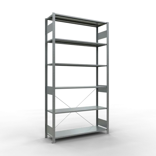 Schulte Fachbodenregal MULTIplus150 Stecksystem | Grundregal | HxBxT 250x130x40cm | 6 Ebenen | Fachlast 150kg | Verzinkt