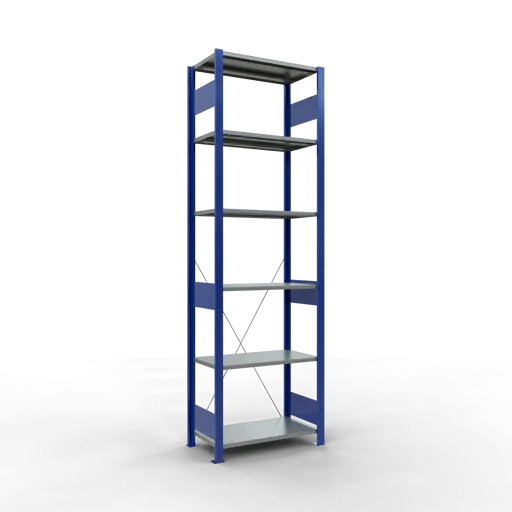 Schulte Fachbodenregal MULTIplus150 Stecksystem | Grundregal | HxBxT 250x75x40cm | 6 Ebenen | Fachlast 150kg | Enzianblau/Verzinkt