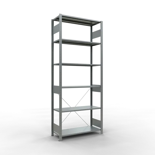 Schulte Fachbodenregal MULTIplus150 Stecksystem | Grundregal | HxBxT 250x100x40cm | 6 Ebenen | Fachlast 150kg | Verzinkt