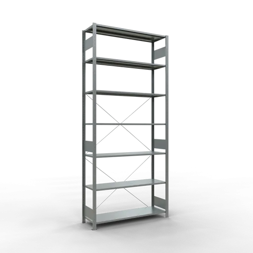 Schulte Fachbodenregal MULTIplus150 Stecksystem | Grundregal | HxBxT 300x130x40cm | 7 Ebenen | Fachlast 150kg | Verzinkt