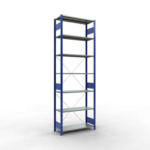 Schulte Fachbodenregal MULTIplus150 Stecksystem | Grundregal | HxBxT 300x100x40cm | 7 Ebenen | Fachlast 150kg | Enzianblau/Verzinkt