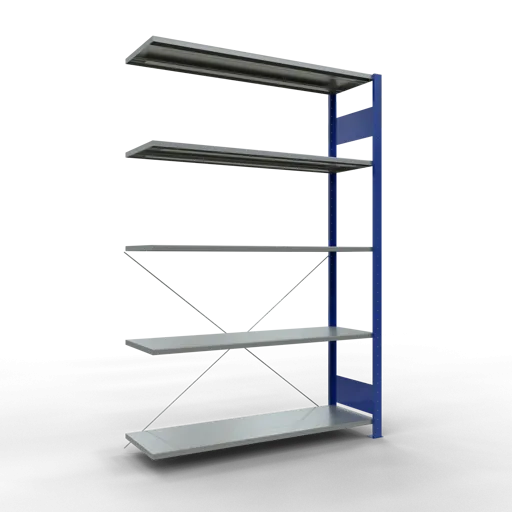 Schulte Fachbodenregal MULTIplus150 Stecksystem | Anbauregal | HxBxT 200x130x40cm | 5 Ebenen | Fachlast 150kg | Enzianblau/Verzinkt