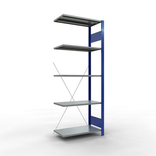 Schulte Fachbodenregal MULTIplus150 Stecksystem | Anbauregal | HxBxT 200x75x40cm | 5 Ebenen | Fachlast 150kg | Enzianblau/Verzinkt