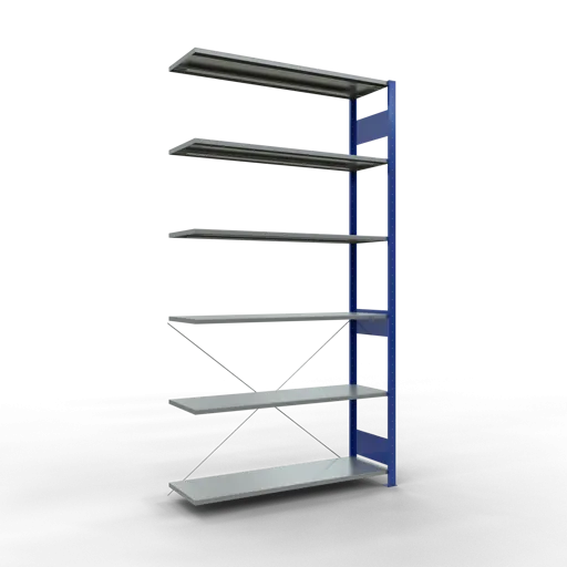 Schulte Fachbodenregal MULTIplus150 Stecksystem | Anbauregal | HxBxT 250x130x40cm | 6 Ebenen | Fachlast 150kg | Enzianblau/Verzinkt