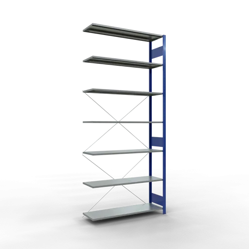 Schulte Fachbodenregal MULTIplus150 Stecksystem | Anbauregal | HxBxT 300x130x40cm | 7 Ebenen | Fachlast 150kg | Enzianblau/Verzinkt